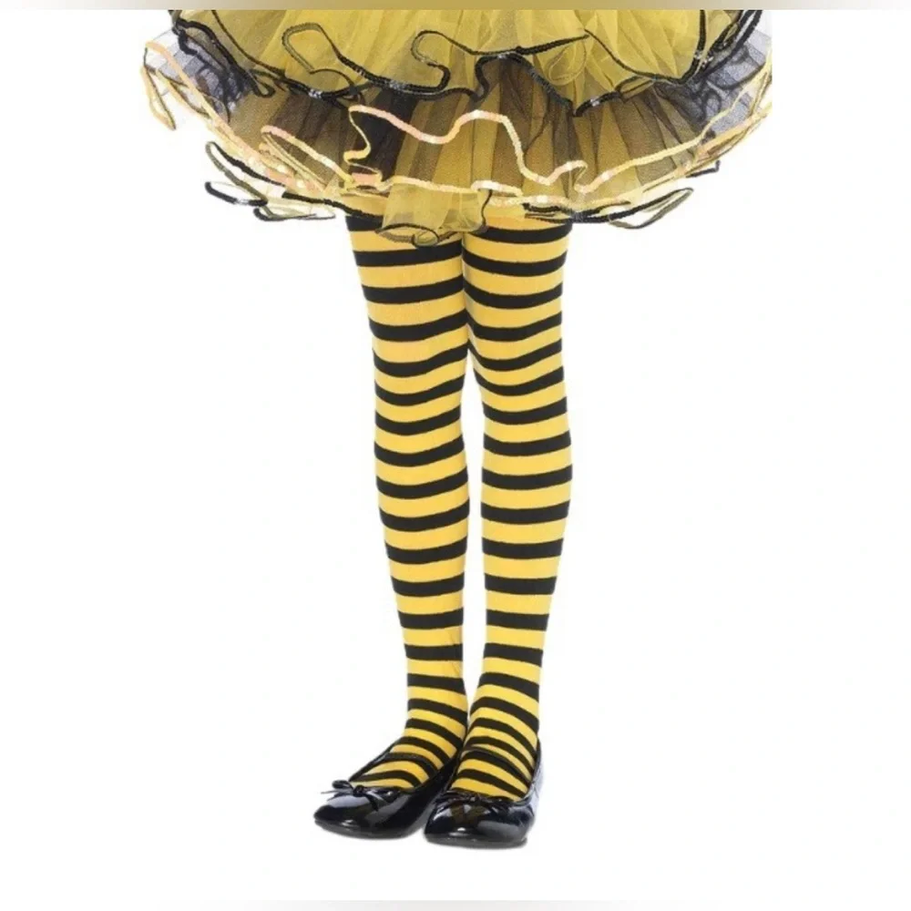 NWT [Enchanted Costumes] Black/Yellow Stripe Bumble Bee Tights Kids XL Age 11-13